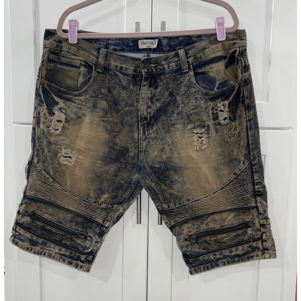 Blue Cult Jean Shorts Mens Blue Grungy  Denim   Distressed Size 36